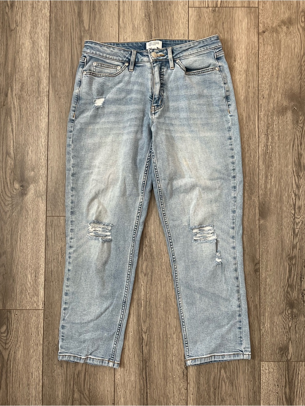 Candace Cameron Bure Women’s Light Wash Blue Distressed Boyfriend Jeans 4 Petite